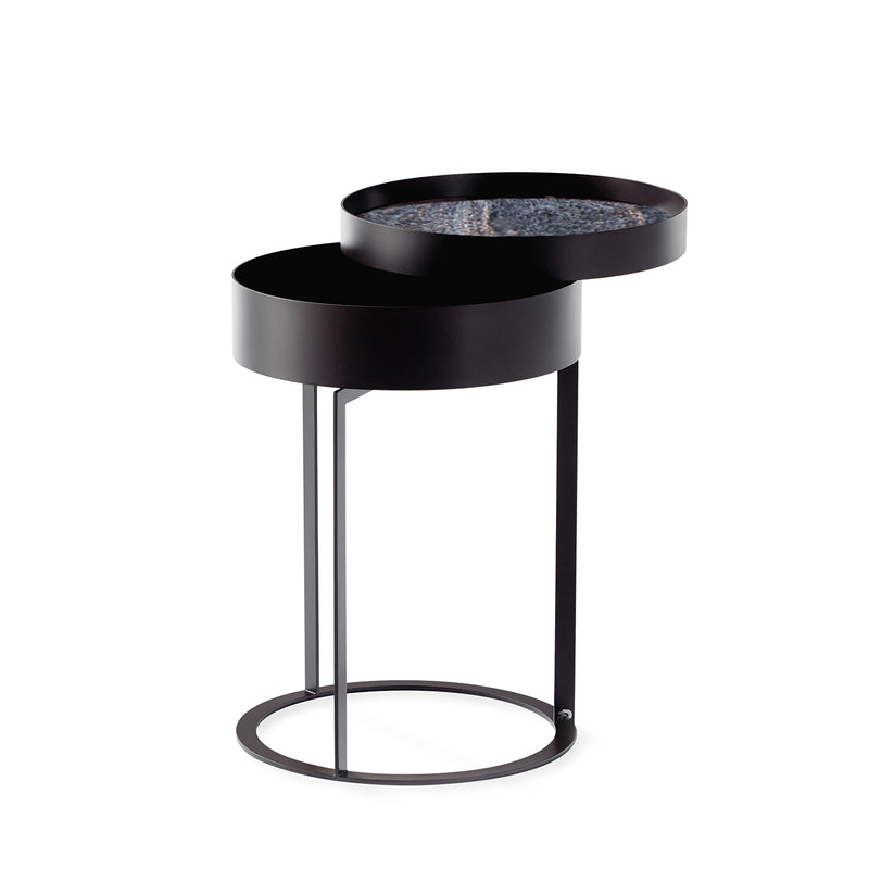 draenert | night side table with swivel top | matrix stone + leather 89001 + black frame