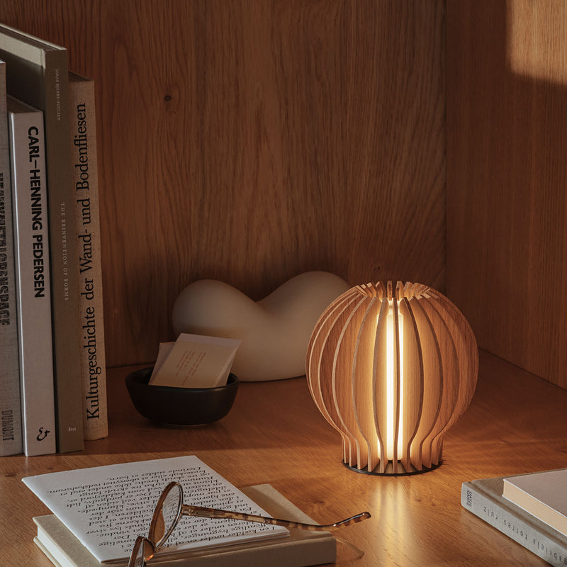 eva solo | radiant round portable table lamp | oak