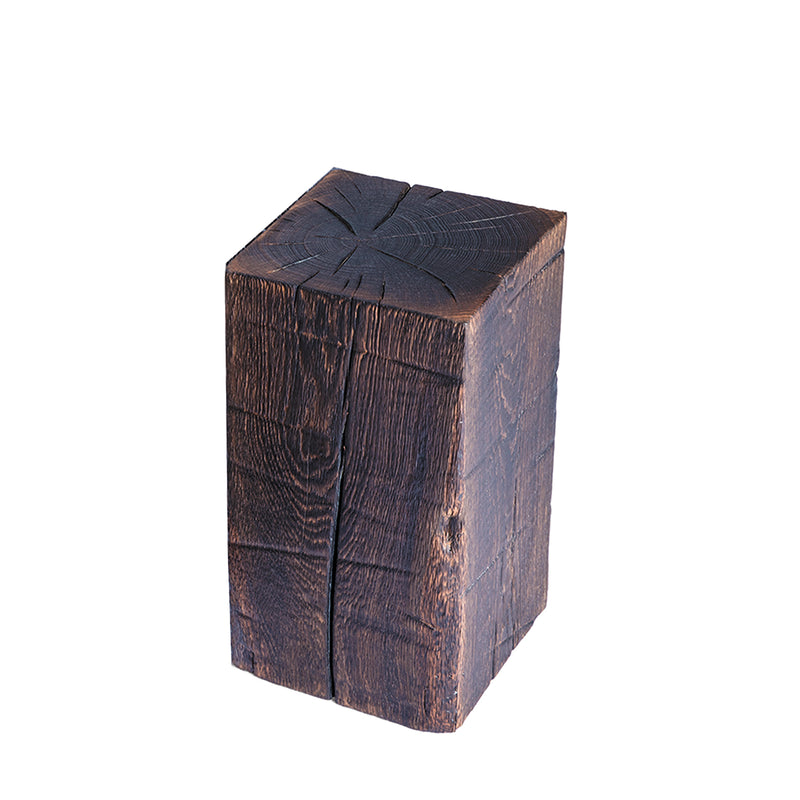 janua | sk 02 cube side table / stool | charred washed oak + gold tone