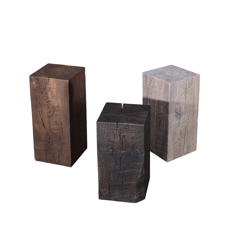 janua | sk 02 cube side table / stool | charred washed oak + gold tone