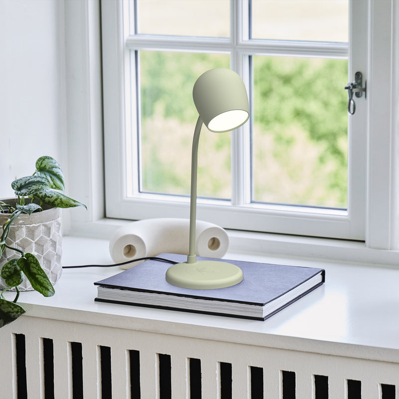 kreafunk | ellie table lamp with speaker + charger | dusty olive