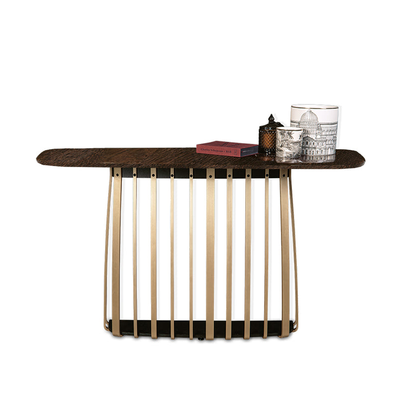 janua | bc 10 basket console table | smoked oak + brass base
