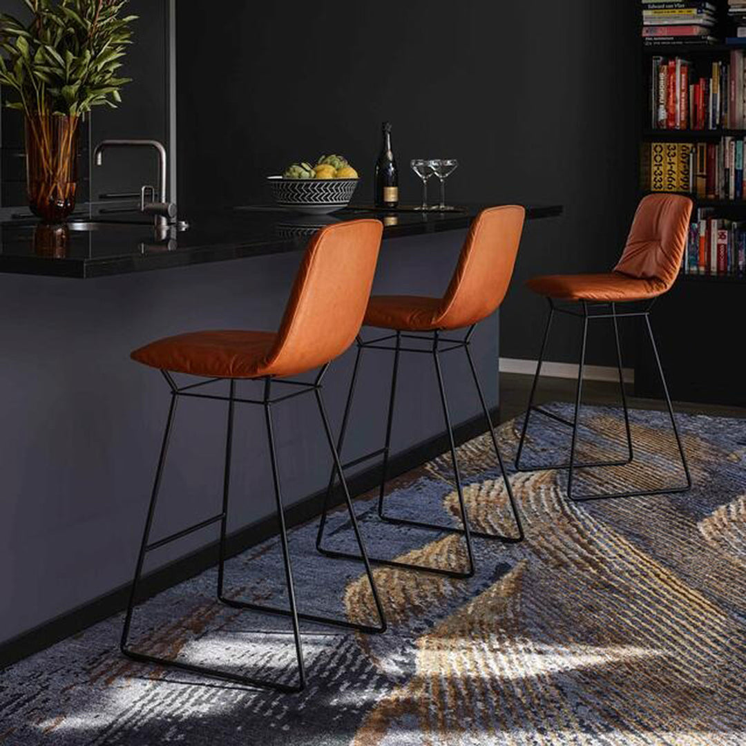 freifrau | leya high back kitchen stool 65cm | cairo cognac leather + black wire frame