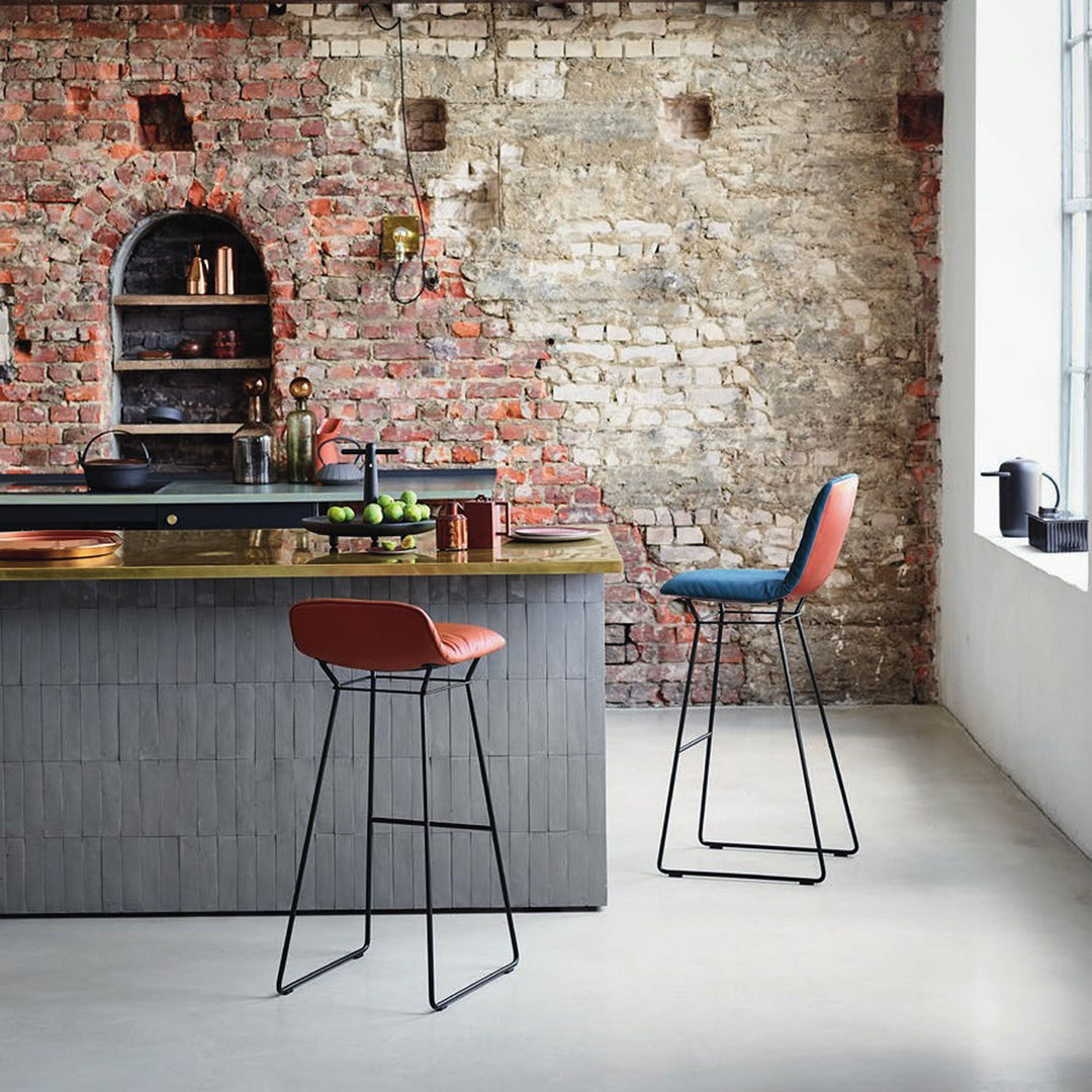 freifrau | leya high back kitchen stool 65cm | cairo cognac leather + black wire frame