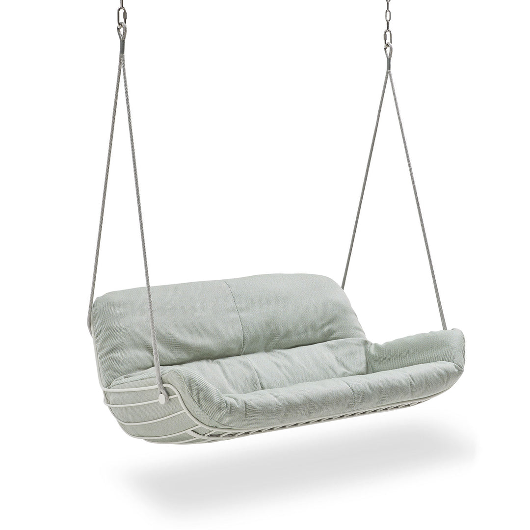 freifrau | leyasol outdoor lounge couch double swing seat | black frame | lopi charcoal | silver ropes