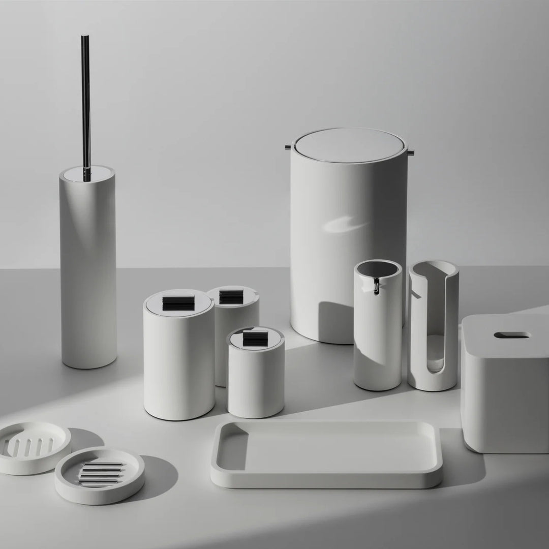 decor walther | STONE series | multi purpose box with lid | white small | matt stainless steel