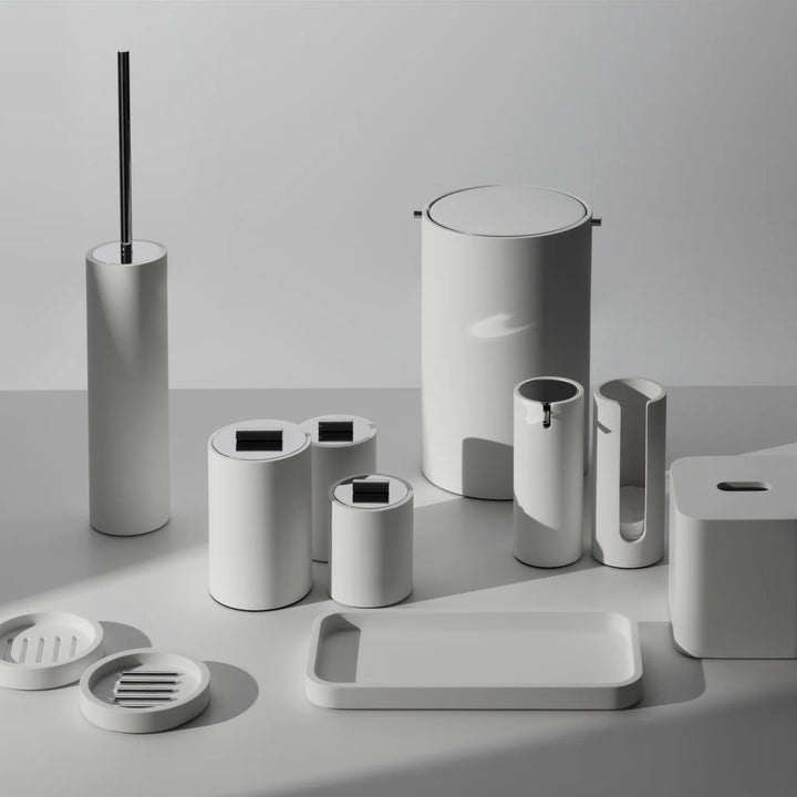decor walther | STONE series | multi purpose box with lid | white small | matt stainless steel