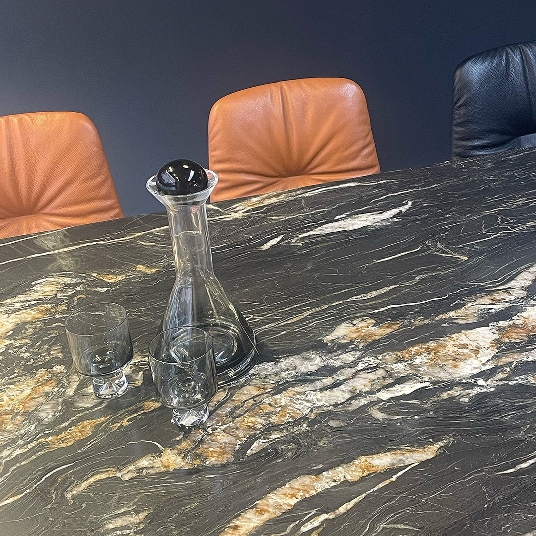 draenert | atlas table | swivel extension | belvedere stone + black base 200/280x105cm