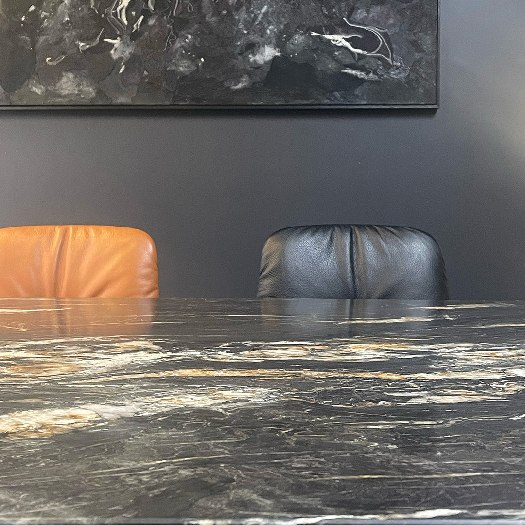 draenert | atlas table | swivel extension | belvedere stone + black base 200/280x105cm