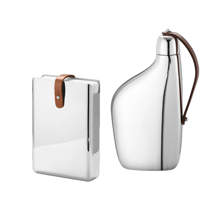 georg jensen | sky hip flask 0.15L + card game - leather | bundle