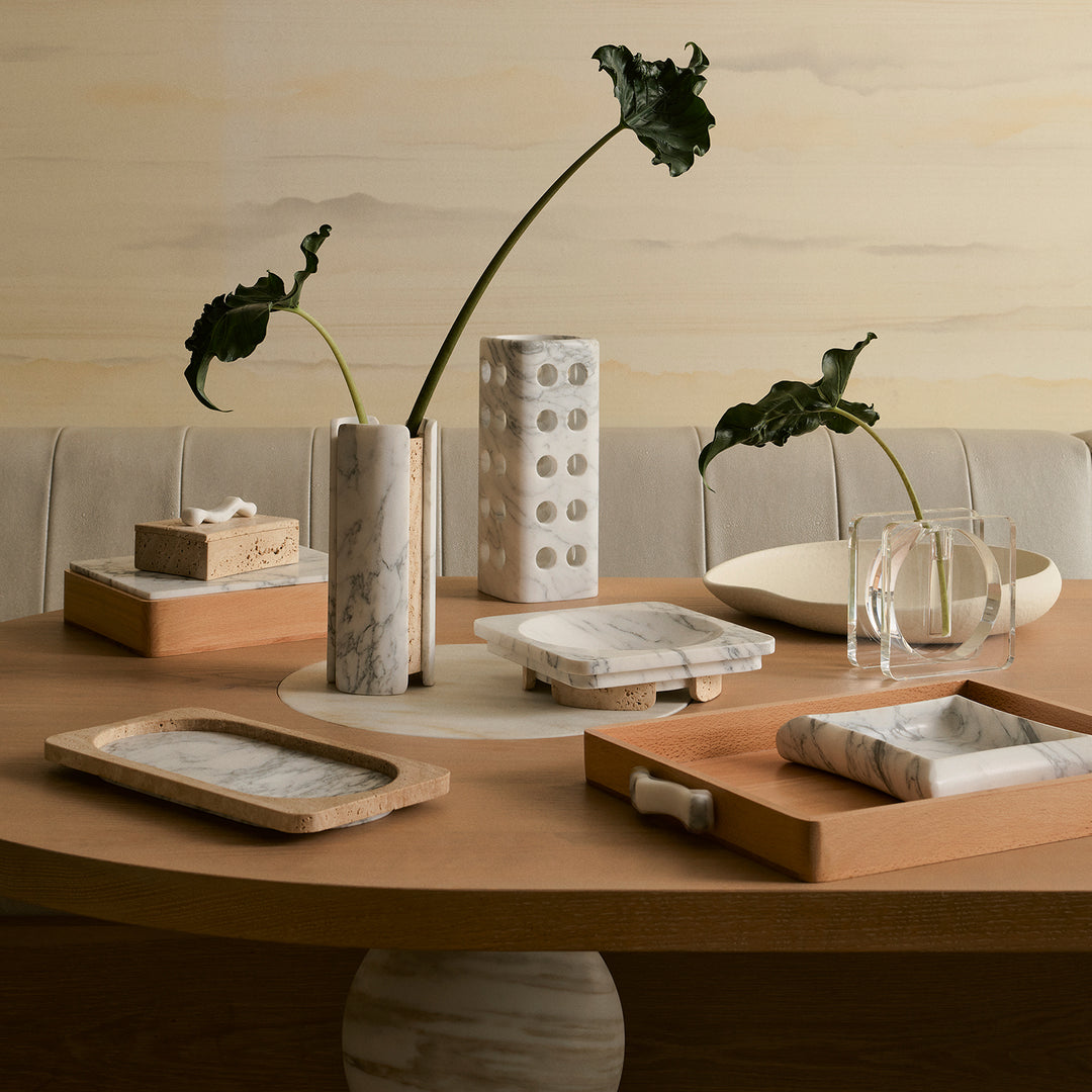 greg natale | caldera tray | travertine + arabescato