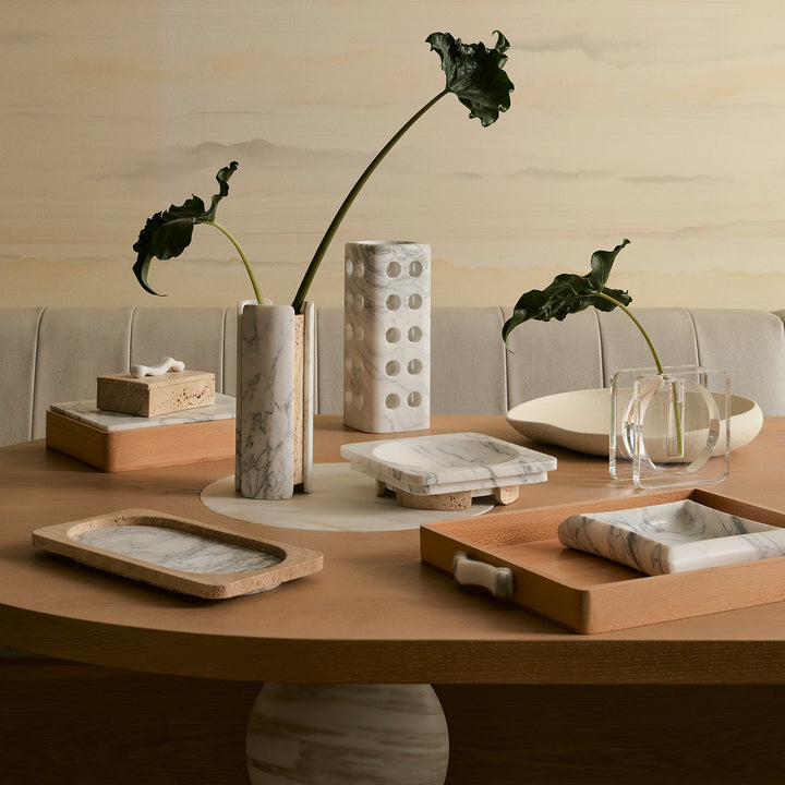 greg natale | caldera tray | travertine + arabescato