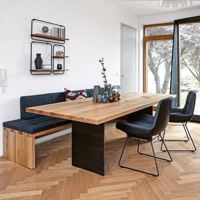 janua | sc 41 table | white smoked oak raw + steel brass glaze base 300x110cm