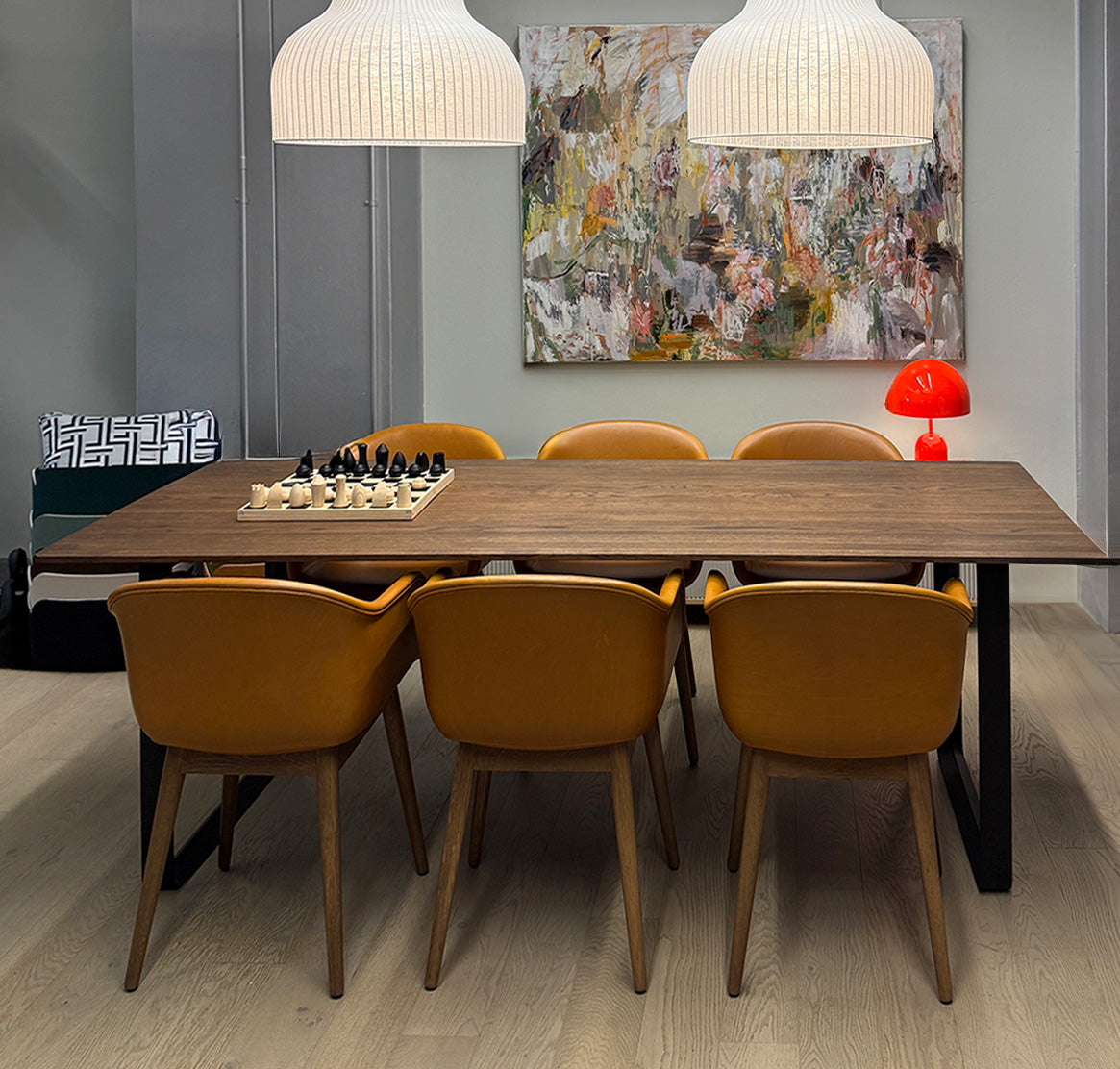 DINING BUNDLE | 6x fiber armchairs cognac leather + 70/70 table smoked oak