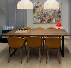 DINING BUNDLE | 6x fiber armchairs cognac leather + 70/70 table smoked oak