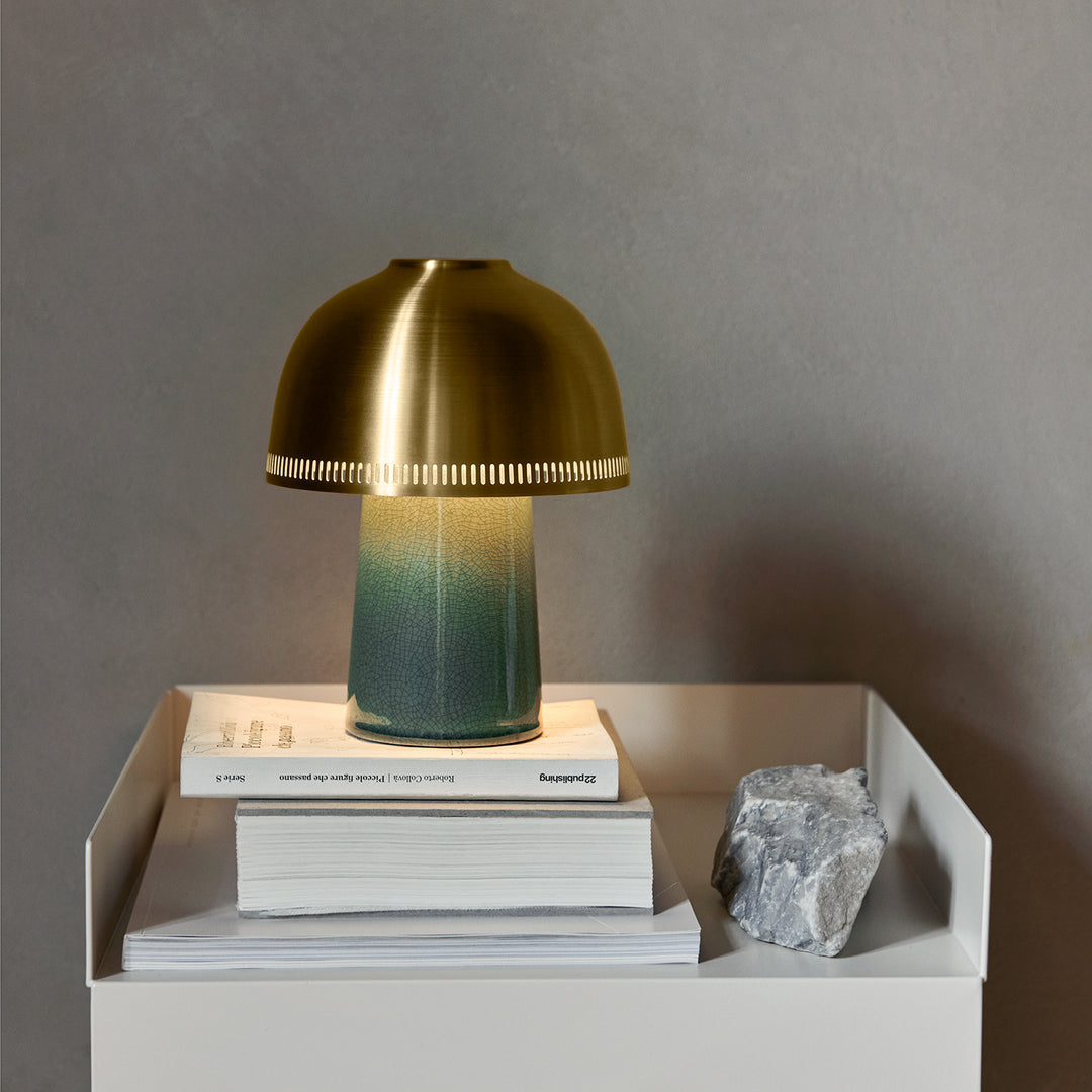 &tradition | raku portable lamp | blue green + brass