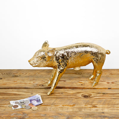 areaware | pig money bank | gold chrome