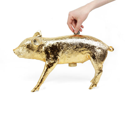 areaware | pig money bank | gold chrome