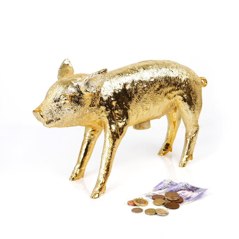 areaware | pig money bank | gold chrome