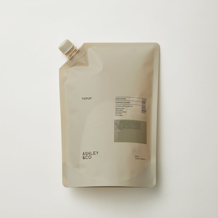 ashley + co | benchpress surface spray topup | lotus leaf + lustre