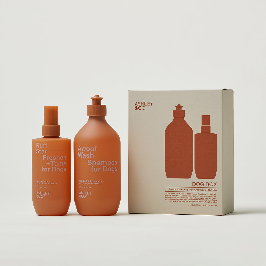 ashley + co | dog box grooming care set | awoof + ruffstar