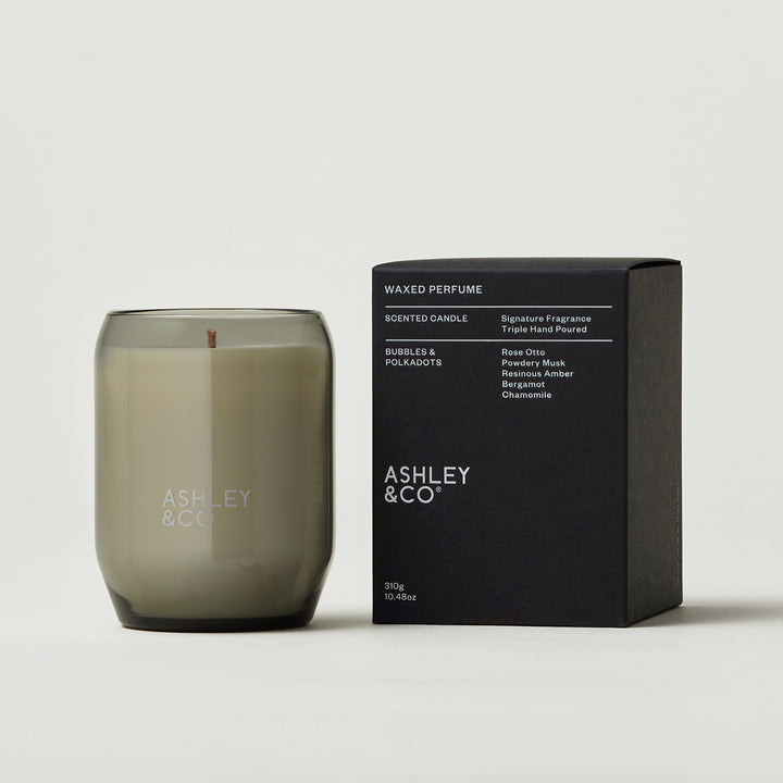 ashley + co | waxed perfume scented candle | bubbles + polkadots