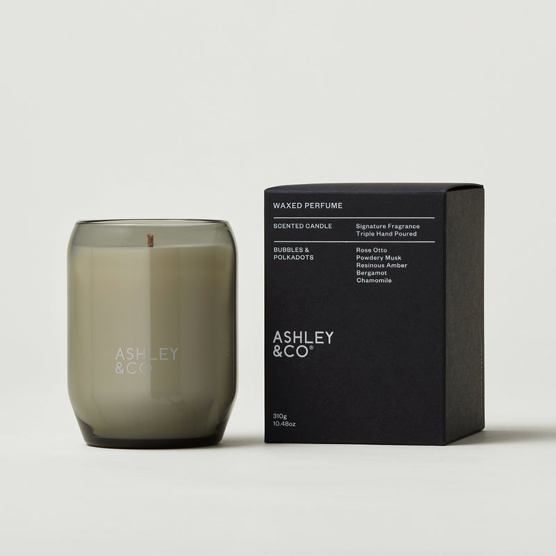 ashley + co | waxed perfume scented candle | bubbles + polkadots