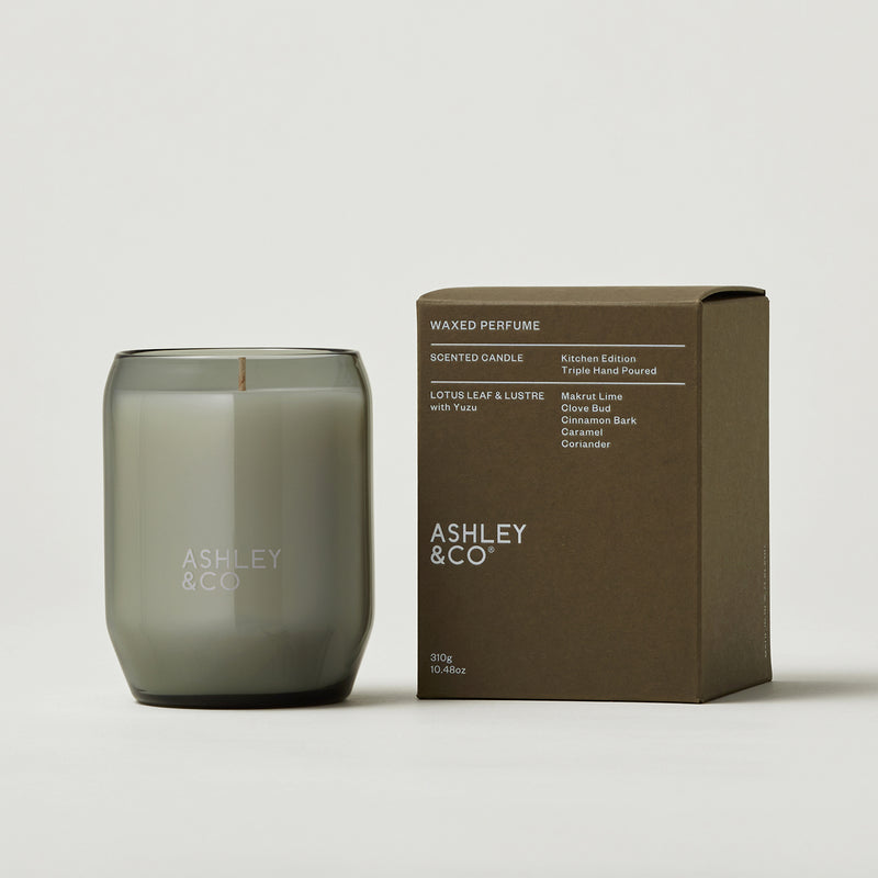 ashley + co | waxed perfume scented kitchen candle | lotus leaf + lustre + yuzu