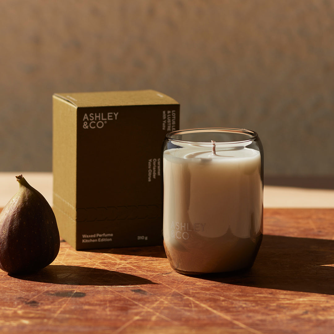 ashley + co | waxed perfume scented kitchen candle | lotus leaf + lustre + yuzu