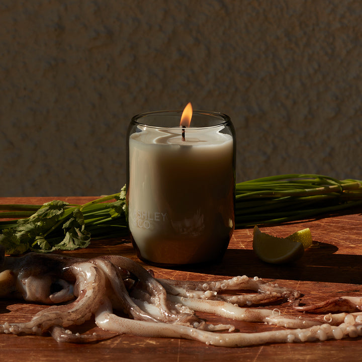 ashley + co | waxed perfume scented kitchen candle | lotus leaf + lustre + yuzu