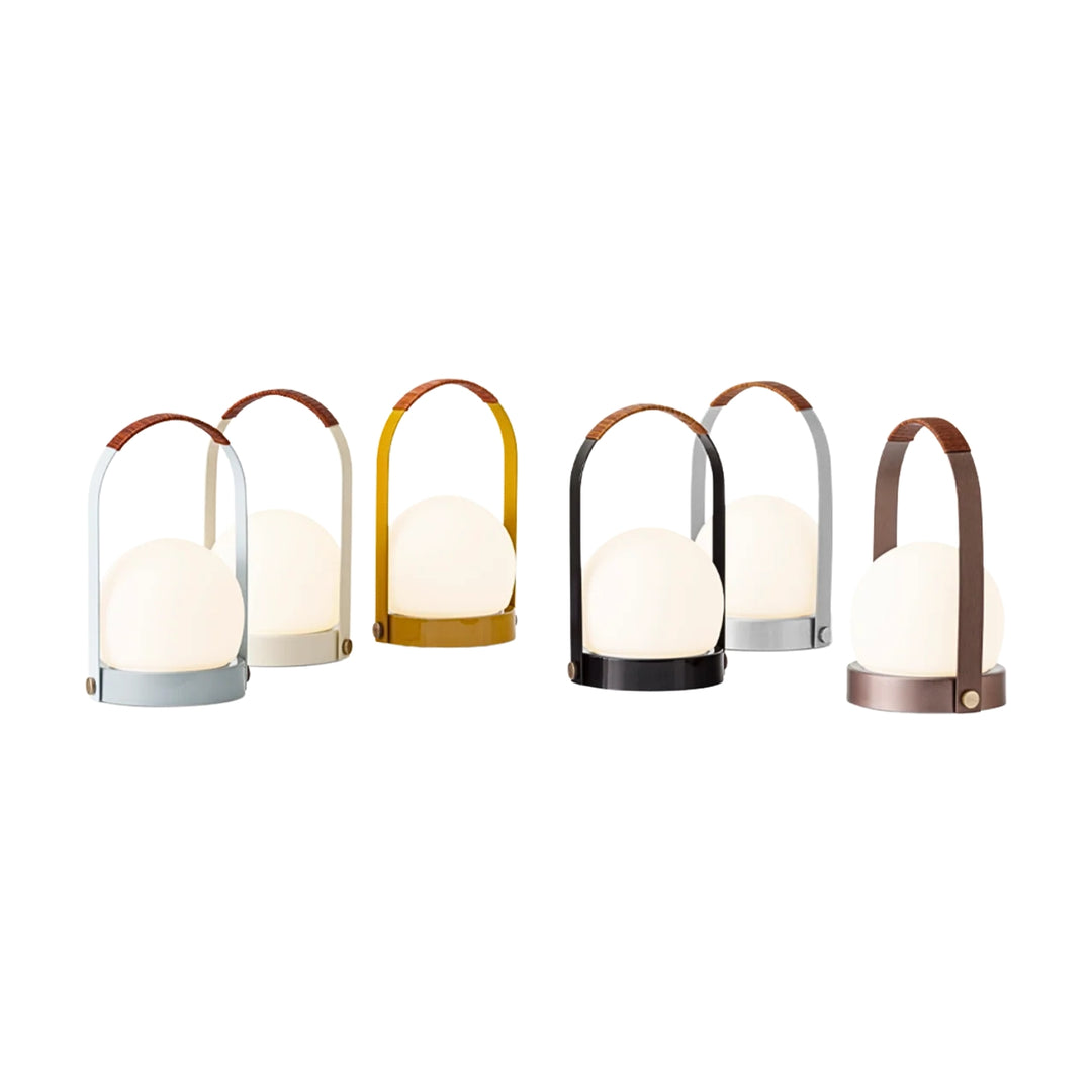 audo copenhagen (menu) | carrie portable table lamp | bronzed brass + leather strap
