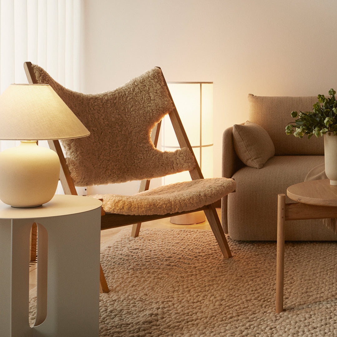 audo copenhagen (menu) | knitting lounge chair | sheepskin nature + natural oak base