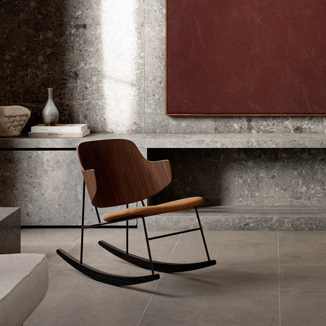 audo copenhagen (menu) | the penguin rocking chair | walnut + dakar cognac leather