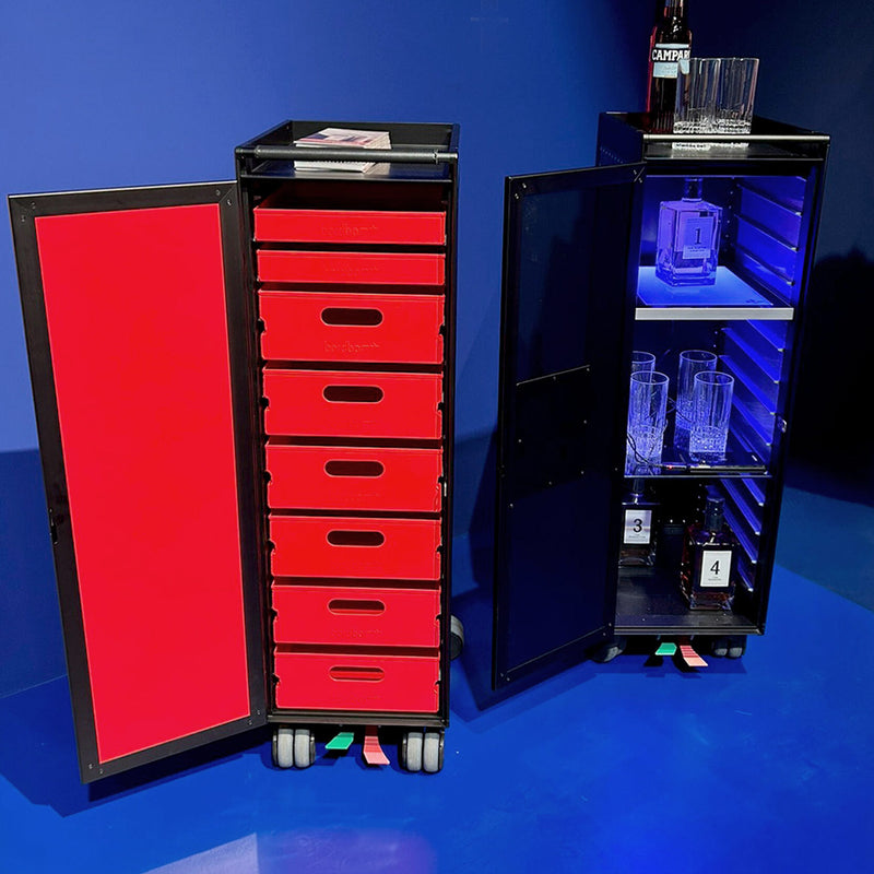 bordbar | voyager trolley | neon black + red drawers