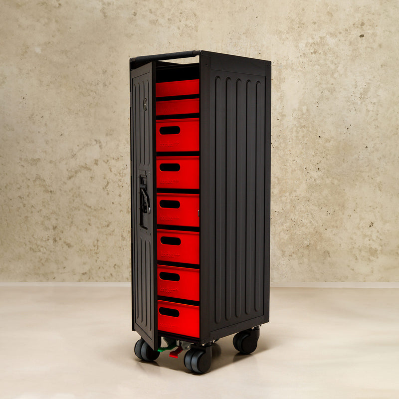 bordbar | voyager trolley | neon black + red drawers