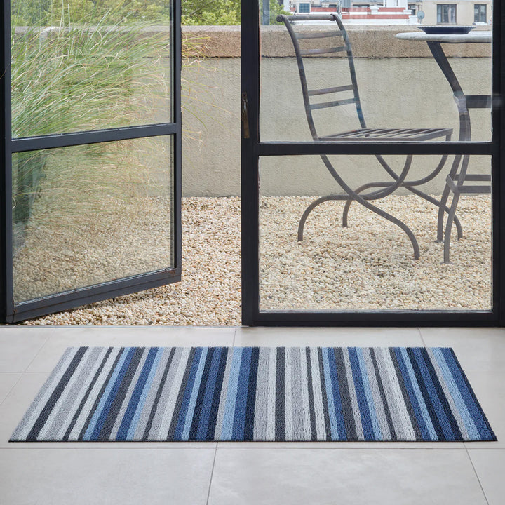 chilewich | shag utility doormat 61x91cm (24x36") | horizon stripe deep sea