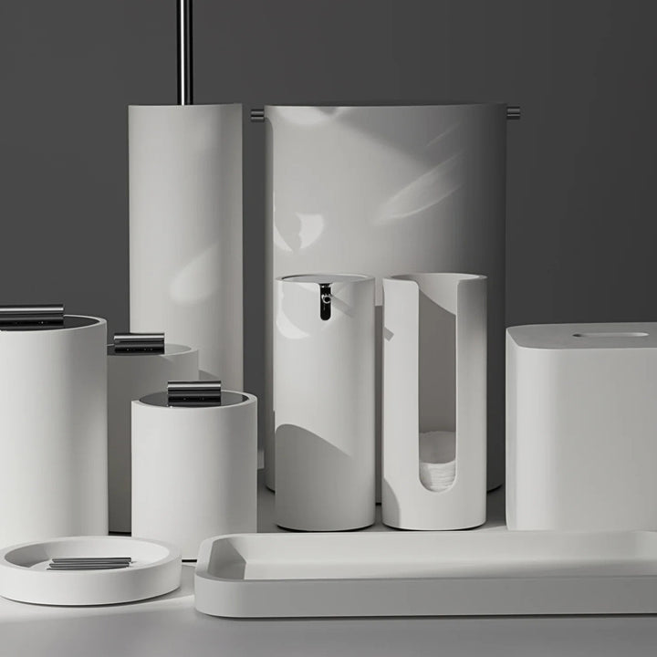 decor walther | STONE series | multi purpose box with lid | white small | matt stainless steel