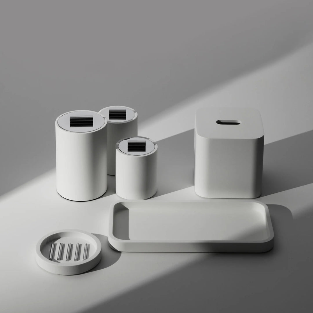 decor walther | STONE series | multi purpose box with lid | white small | matt stainless steel