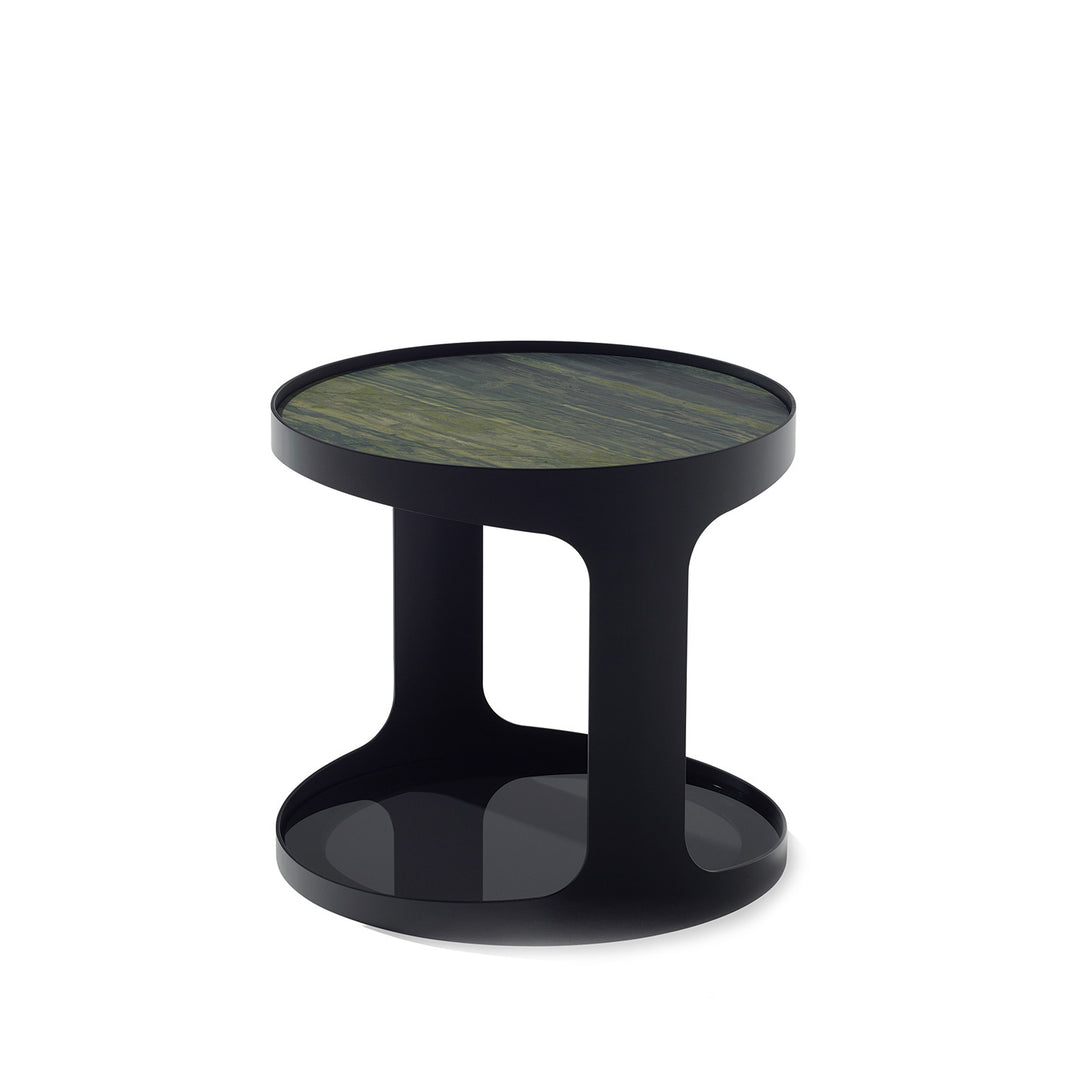 draenert | colin side table | verde bamboo stone + grey glass + black frame