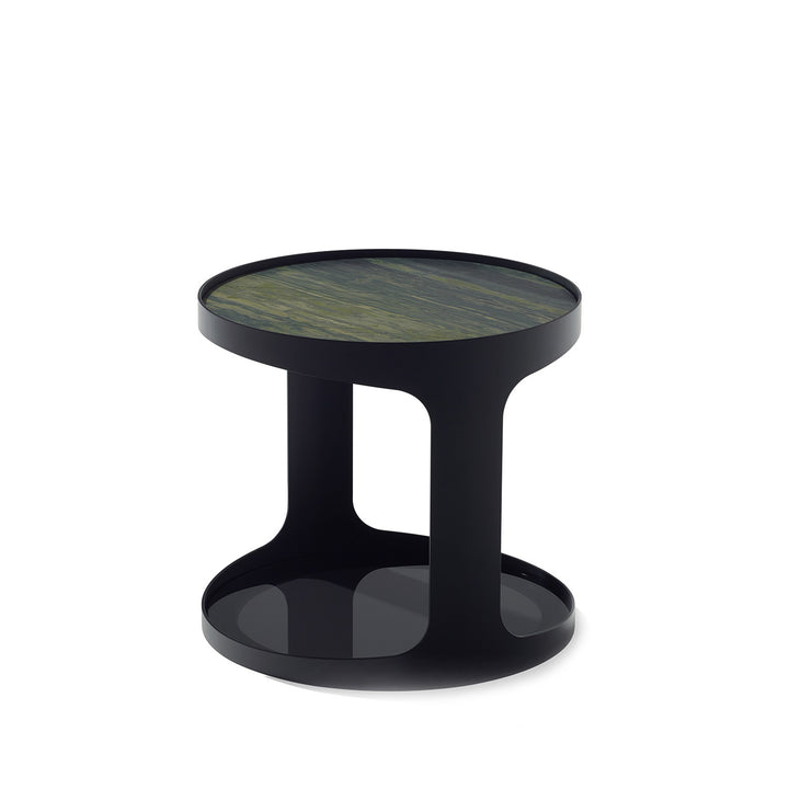 draenert | colin side table | verde bamboo stone + grey glass + black frame