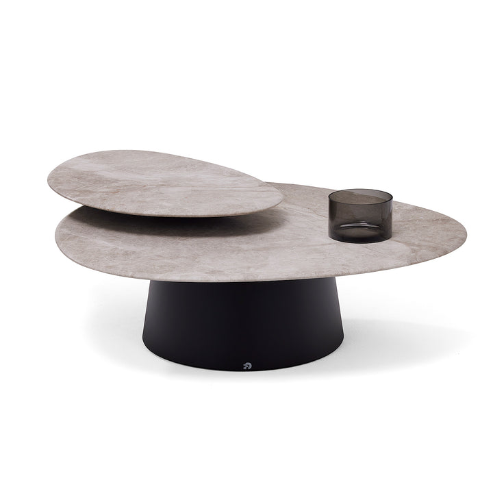 draenert | move coffe table | pivoting top | avocatus geledert top | black round base | 90x96cm