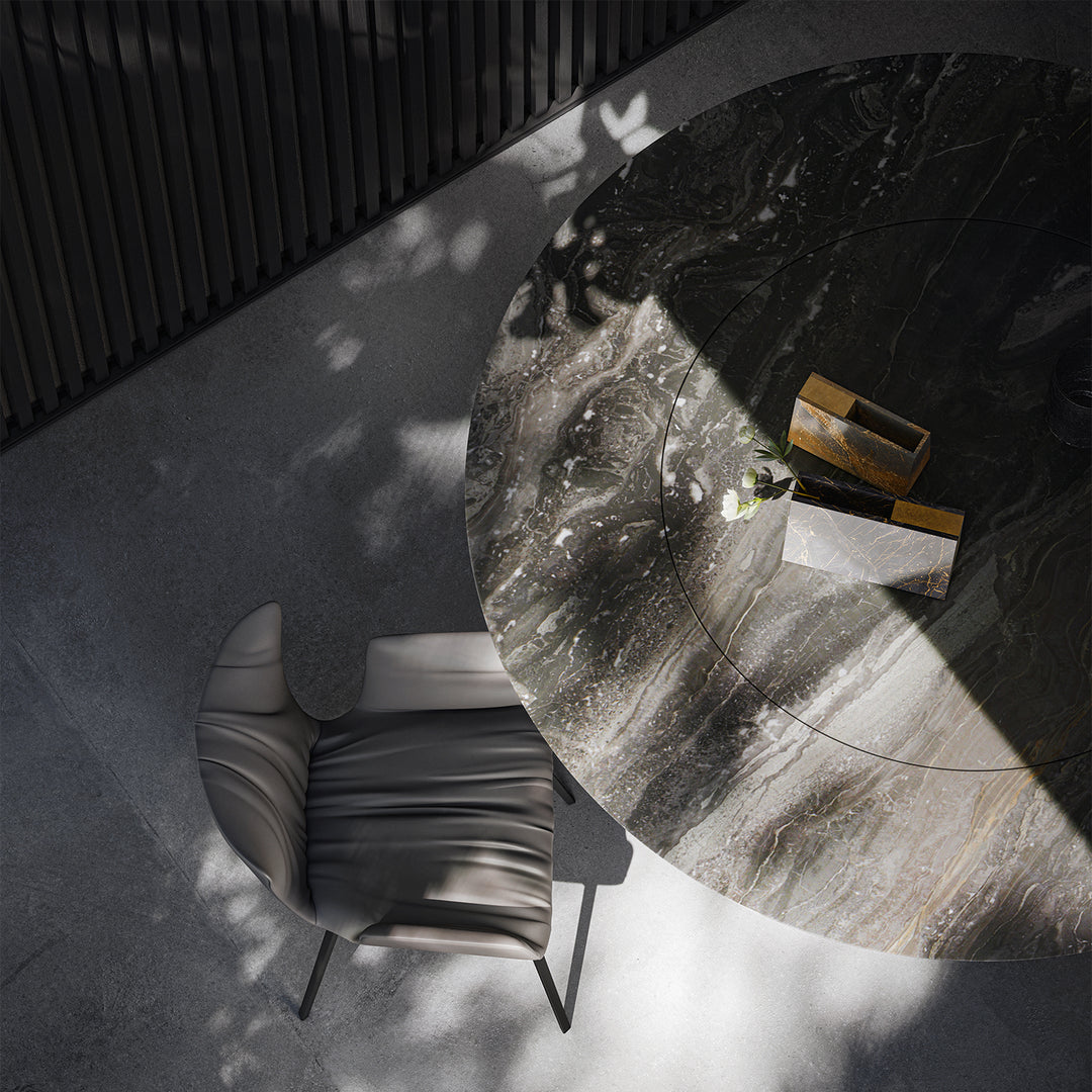 draenert | dexter chair | swivel base | black leather + charmelle cloud 55