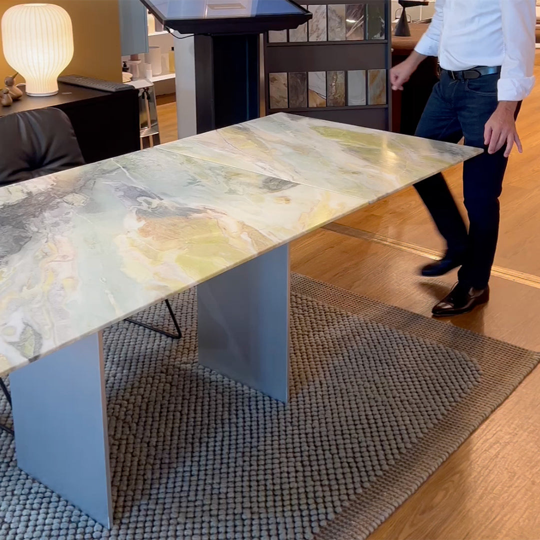 draenert | atlas table | extendable + pivotable | dreaming green stone 160/230x92cm