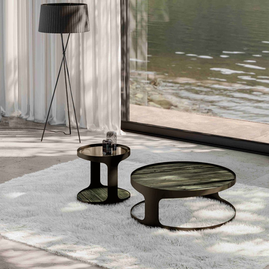 draenert | colin side table | azul mary stone + brown glass + dark bronze frame