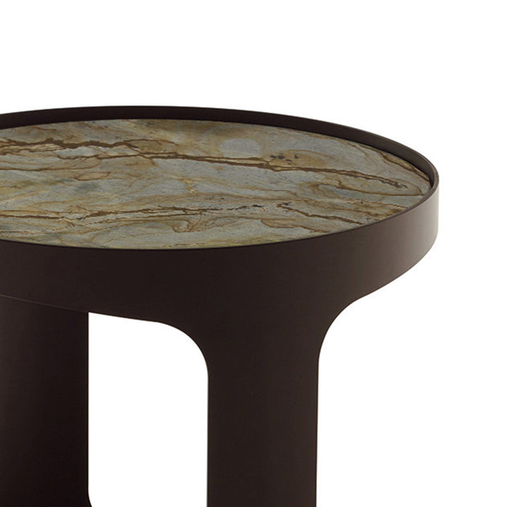 draenert | colin side table | azul mary stone + brown glass + dark bronze frame