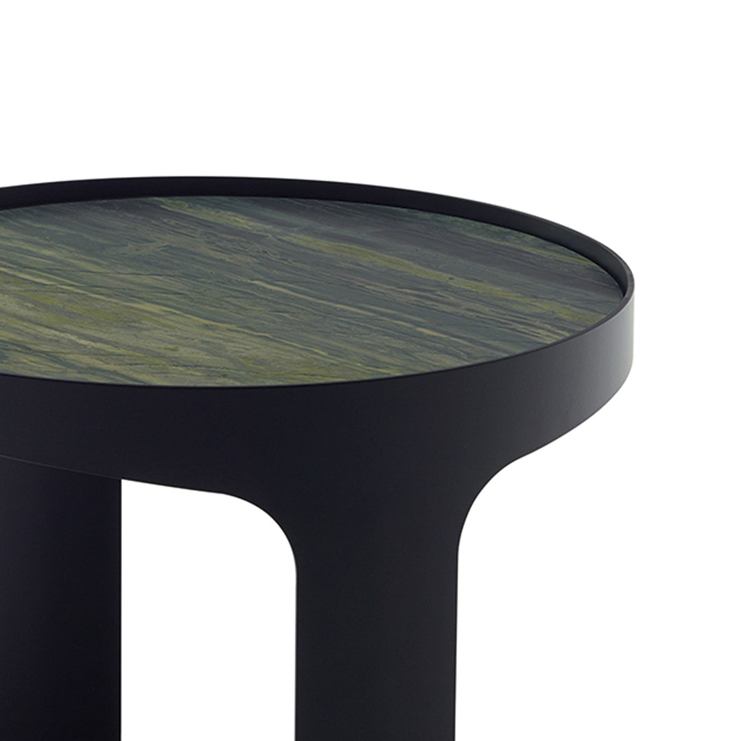 draenert | colin side table | verde bamboo stone + grey glass + black frame