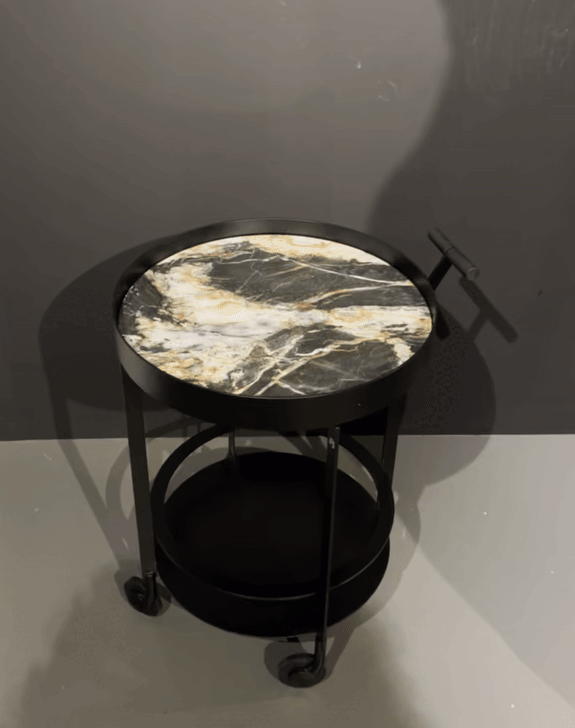 draenert | day bar trolley | belvedere leathered stone + black frame