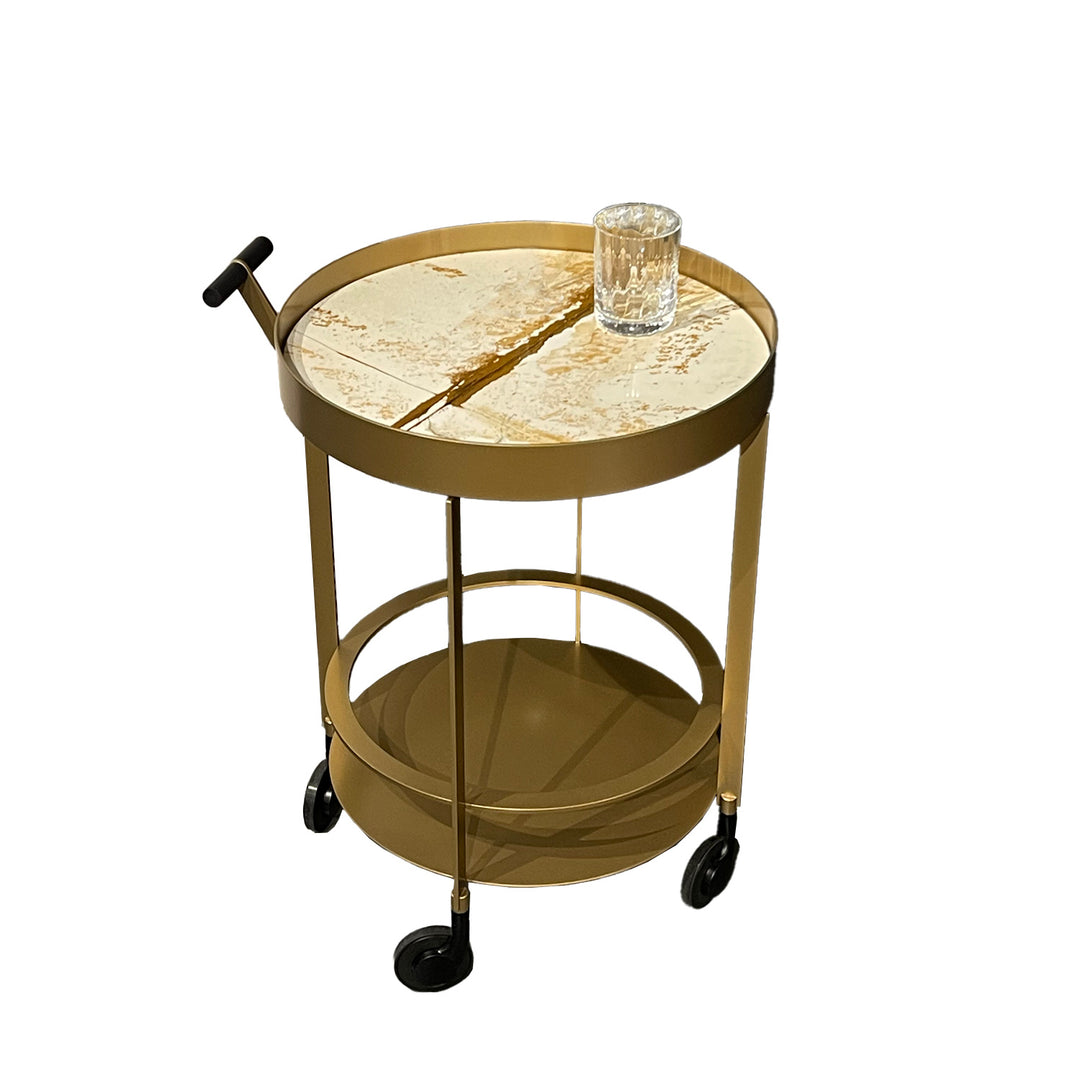 draenert | day bar trolley | breccia romana stone + gold frame