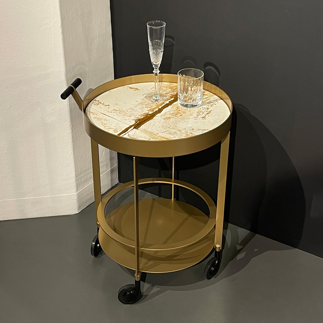 draenert | day bar trolley | breccia romana stone + gold frame