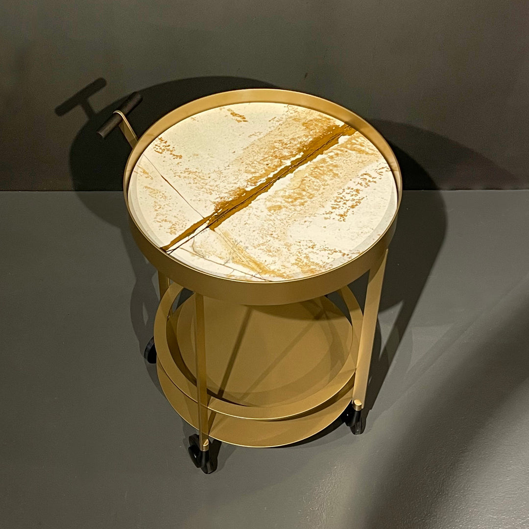 draenert | day bar trolley | breccia romana stone + gold frame